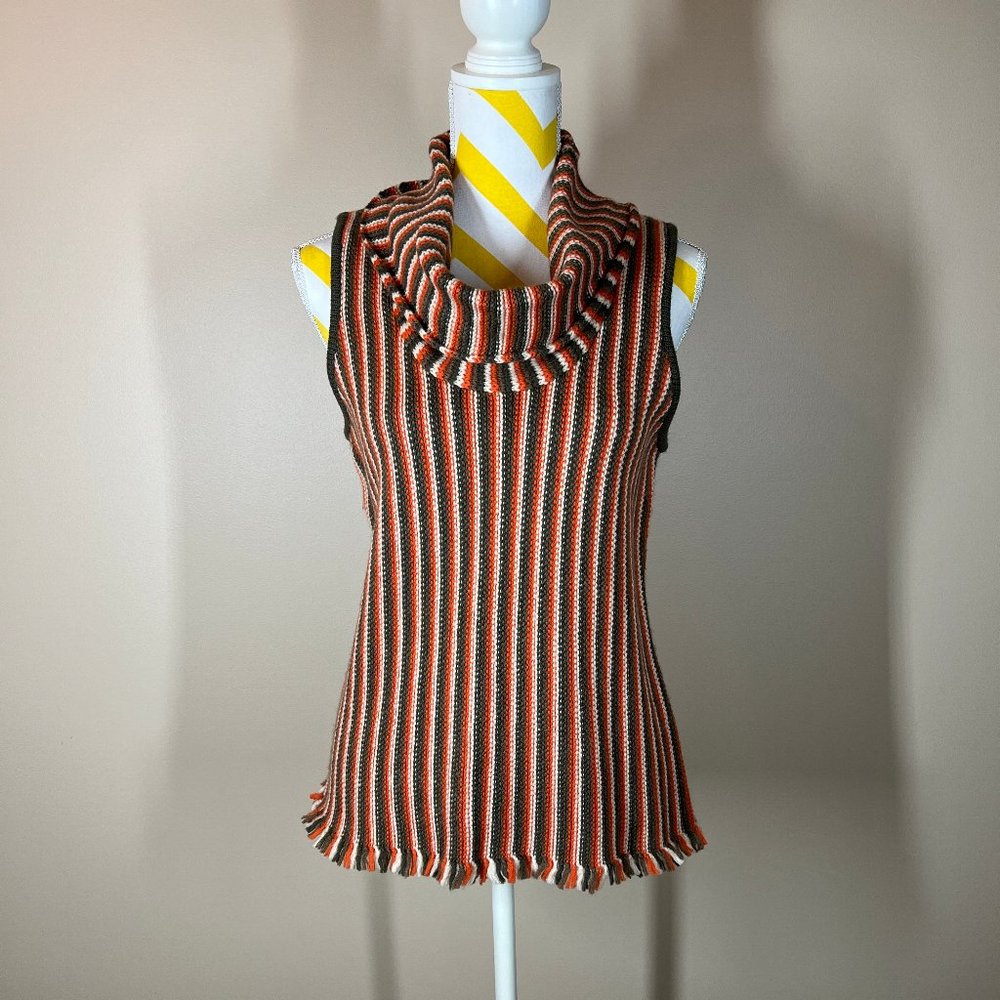 NWOT Worth Wool Striped Sleeveless Turtleneck Sweater